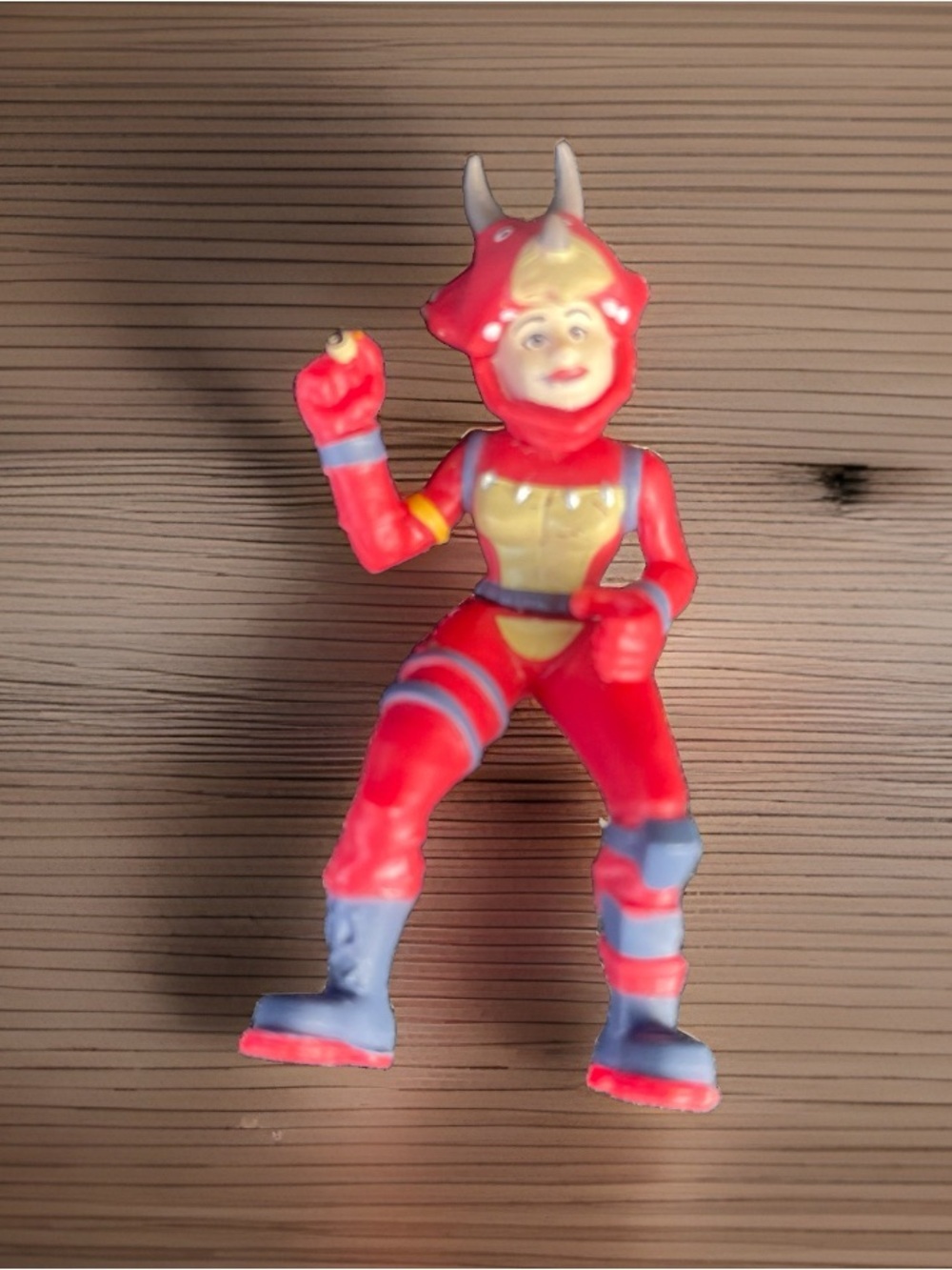 Fortnite TRICERA Mini Action Figure toy wearing dinosaur clothes red blue